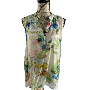 Ms Bella D Women's Size Large Summer Blouse Sheer Lightweight Floral Sleeveless